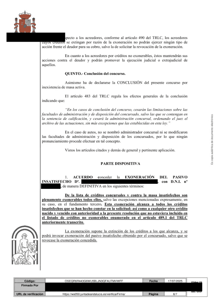 auto de caso de ley segunda oportunidad en malaga