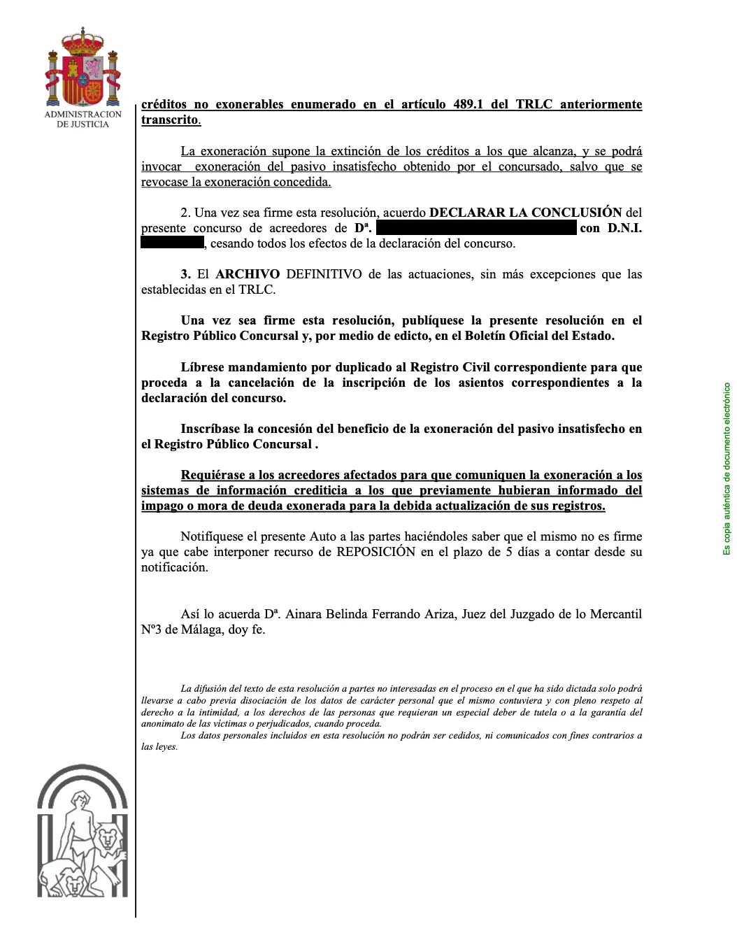 caso de ley segunda oportunidad en malaga