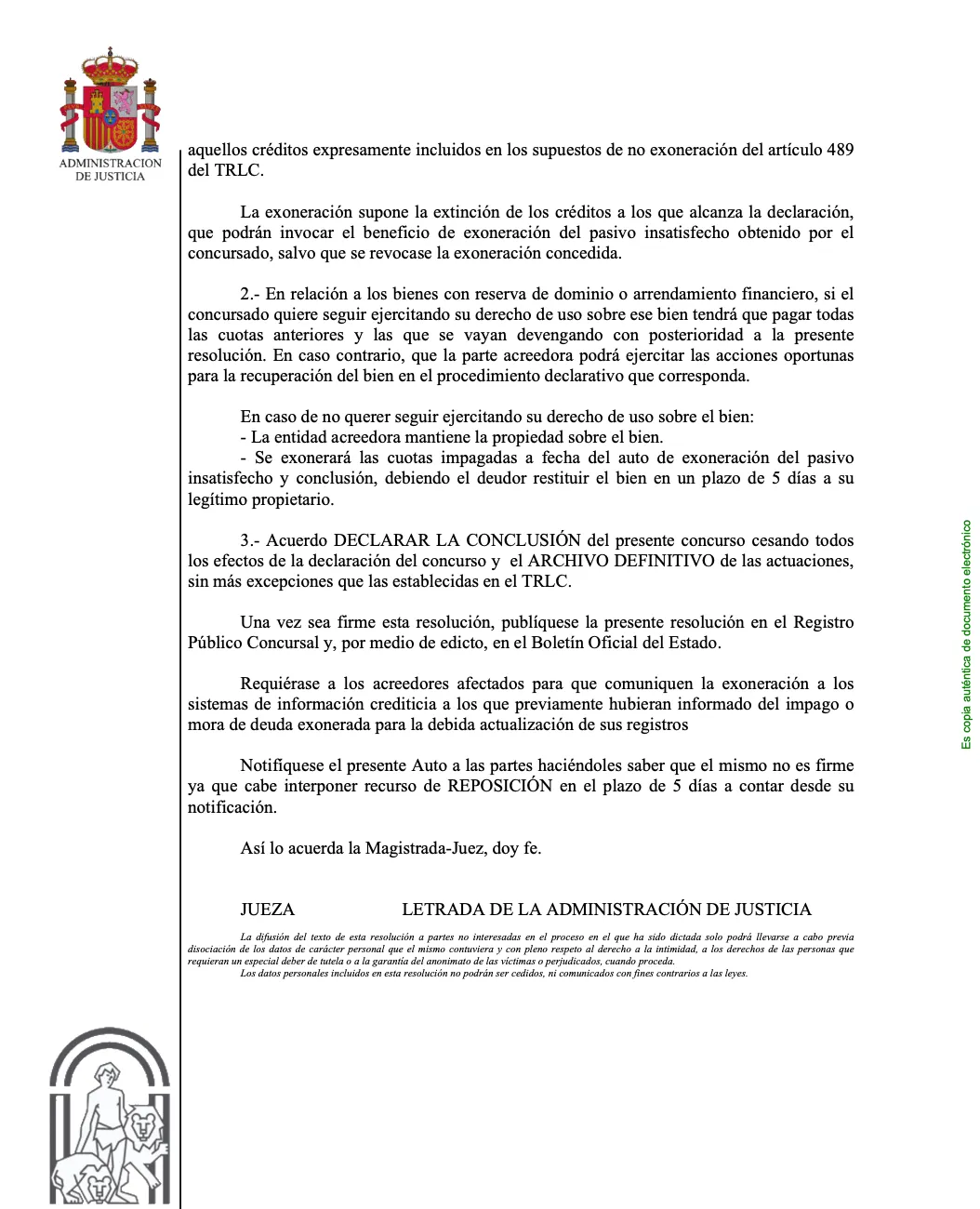 cancelada deuda trabajadora hija cargo ley segunda oportunidad 2