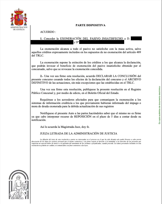 resolucion judicial ley segunda oportunidad malaga